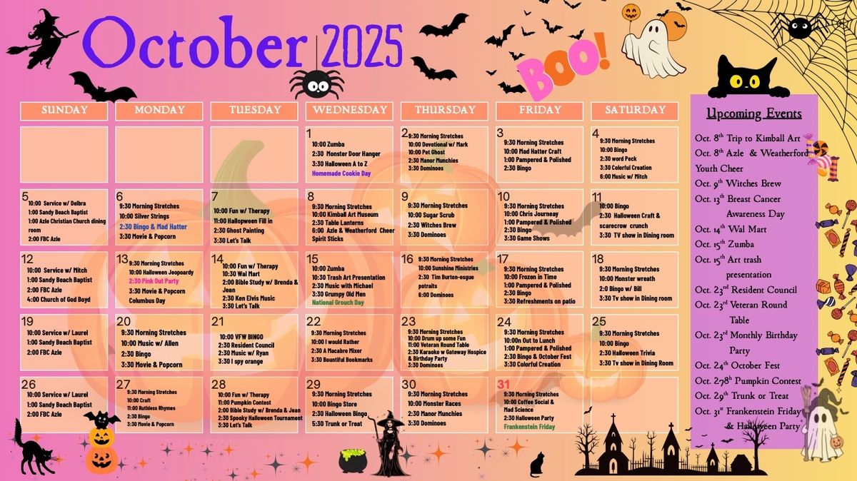 September 2025 Community Calendar at Azle Manor